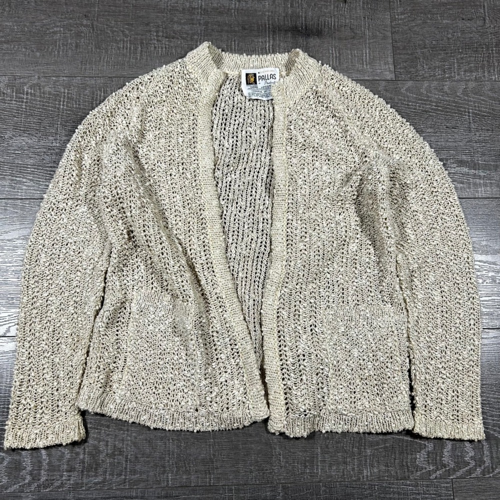 VTG Pallas Product Women's Beige Linen Knit Cardigan Sweater M Made in‎ Ireland